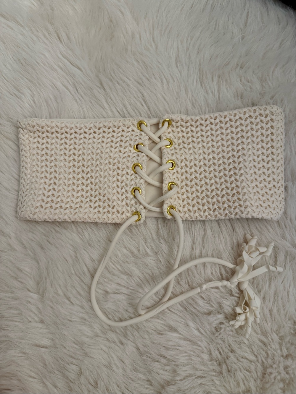 Women's Cream Lace-Up Crochet Bandeau Top
